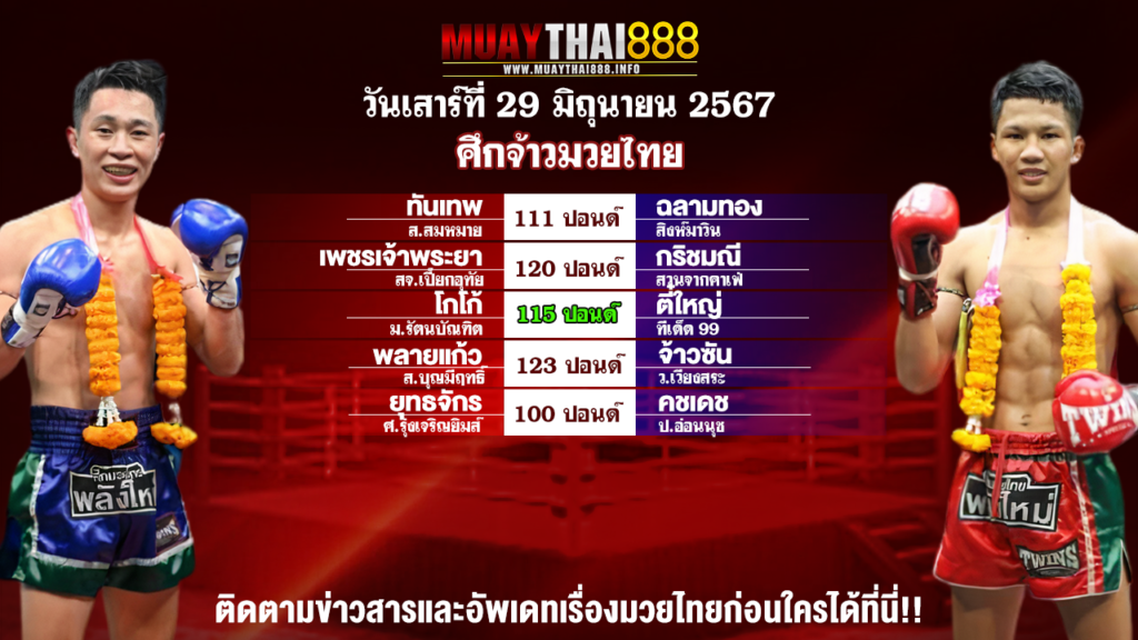 โปรแกรมมวย ศึกจ้าวมวยไทย วันที่ 29 มิ.ย. 67