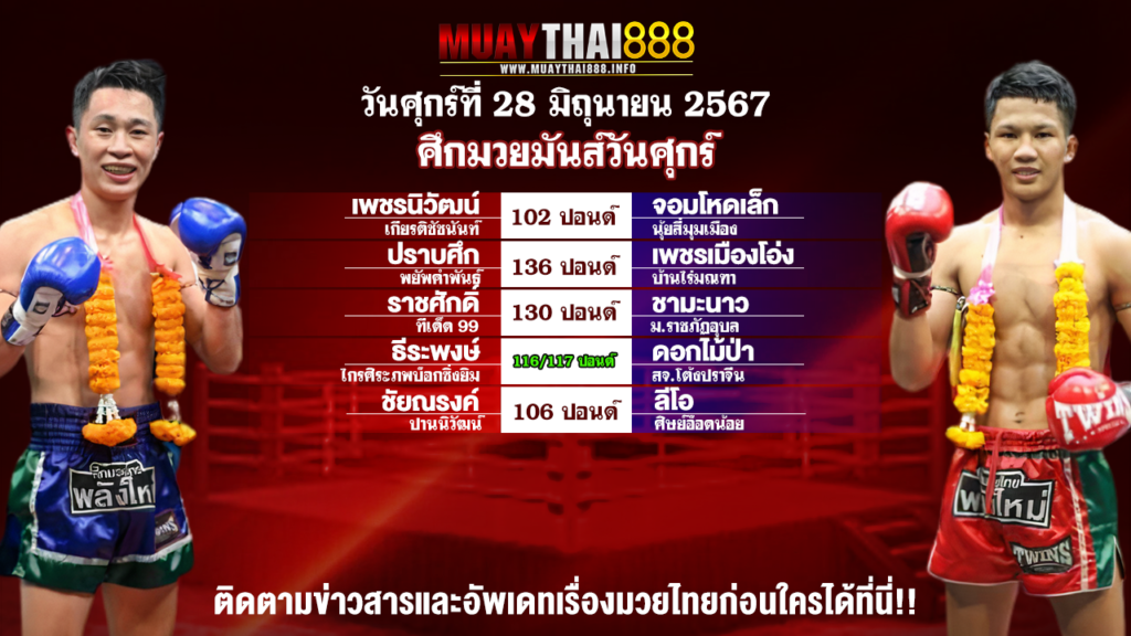 โปรแกรมมวย ศึกมวยมันส์วันศุกร์ วันที่ 28 มิ.ย. 67