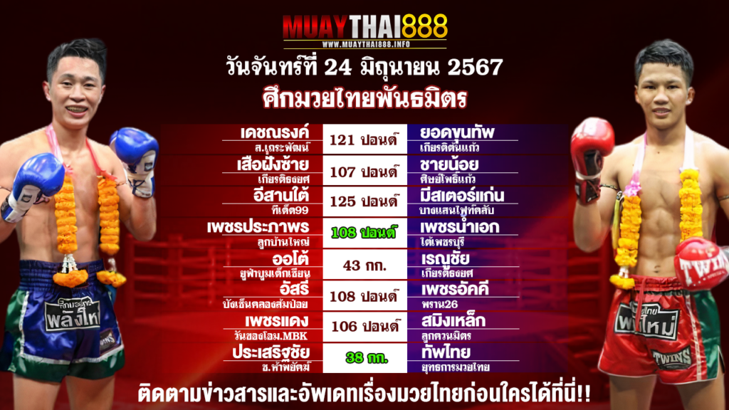 โปรแกรมมวย ศึกมวยไทยพันธมิตร วันที่ 24 มิ.ย. 67