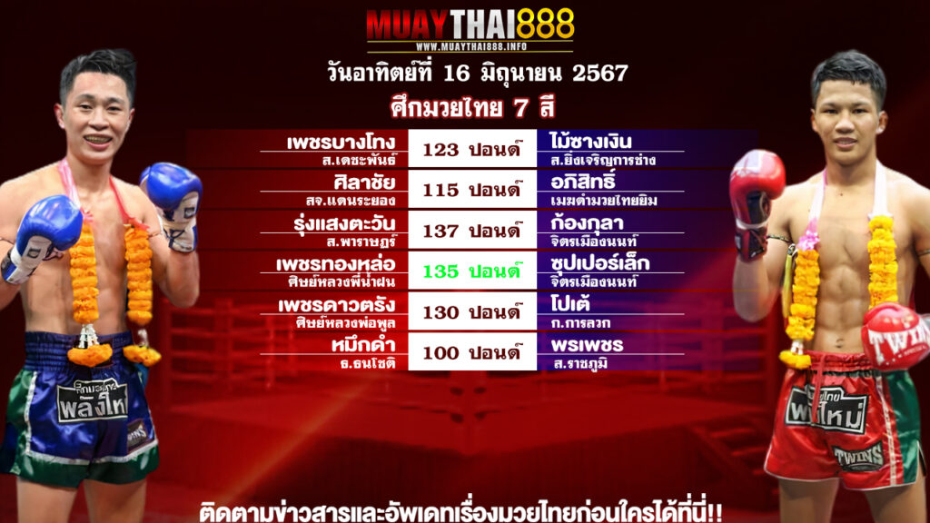 โปรแกรมมวย ศึกมวยไทย 7 สี วันที่ 16 มิ.ย. 67