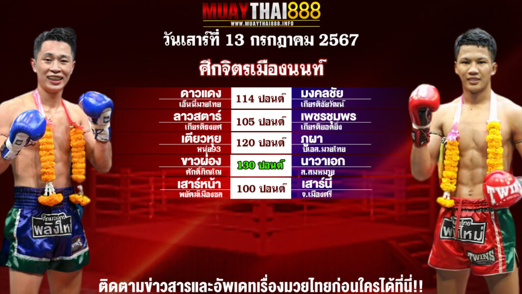 โปรแกรมมวย  ศึกจิตรเมืองนนท์  วันที่ 13 ก.ค. 67