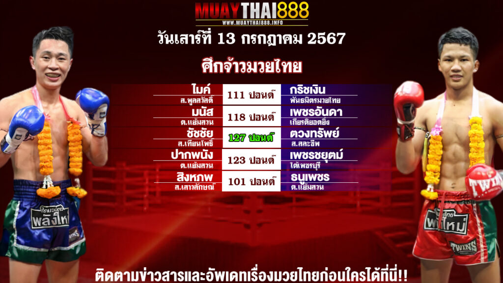 โปรแกรมมวย  ศึกจ้าวมวยไทย วันที่ 13 ก.ค. 67