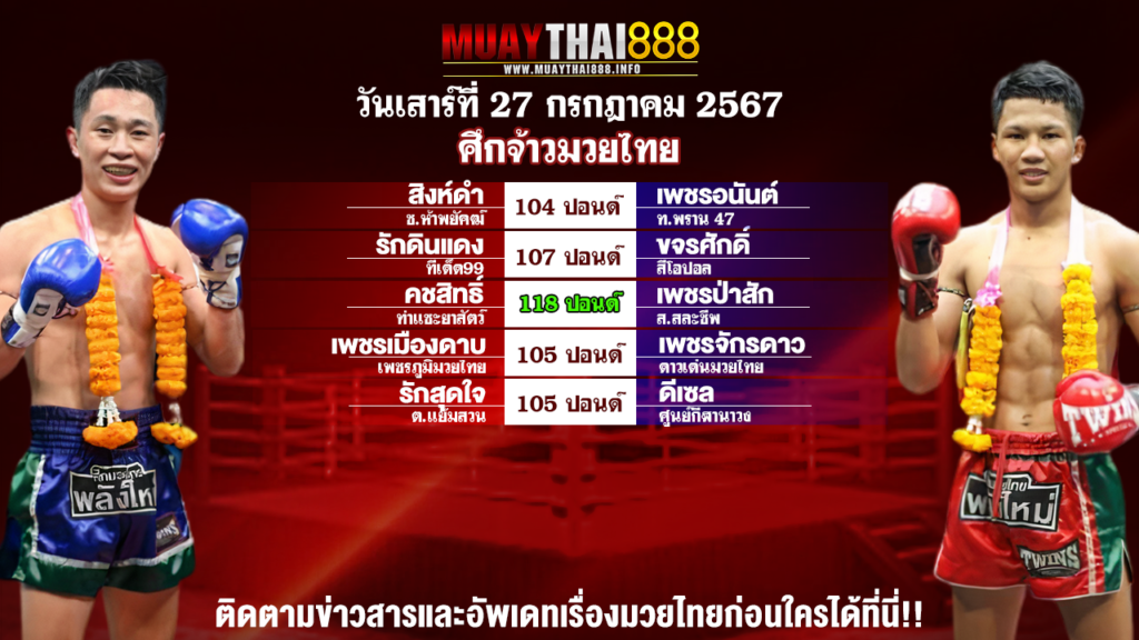 โปรแกรมมวย ศึกจ้าวมวยไทย วันที่ 27 ก.ค. 67