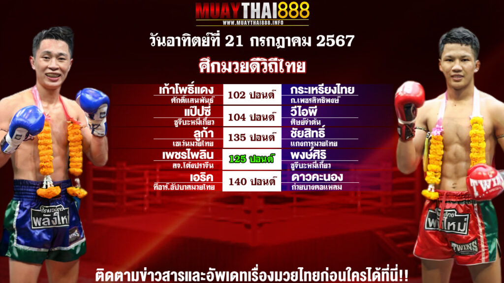 โปรแกรมมวย  ศึกมวยดีวิถีไทย วันที่ 21 ก.ค. 67