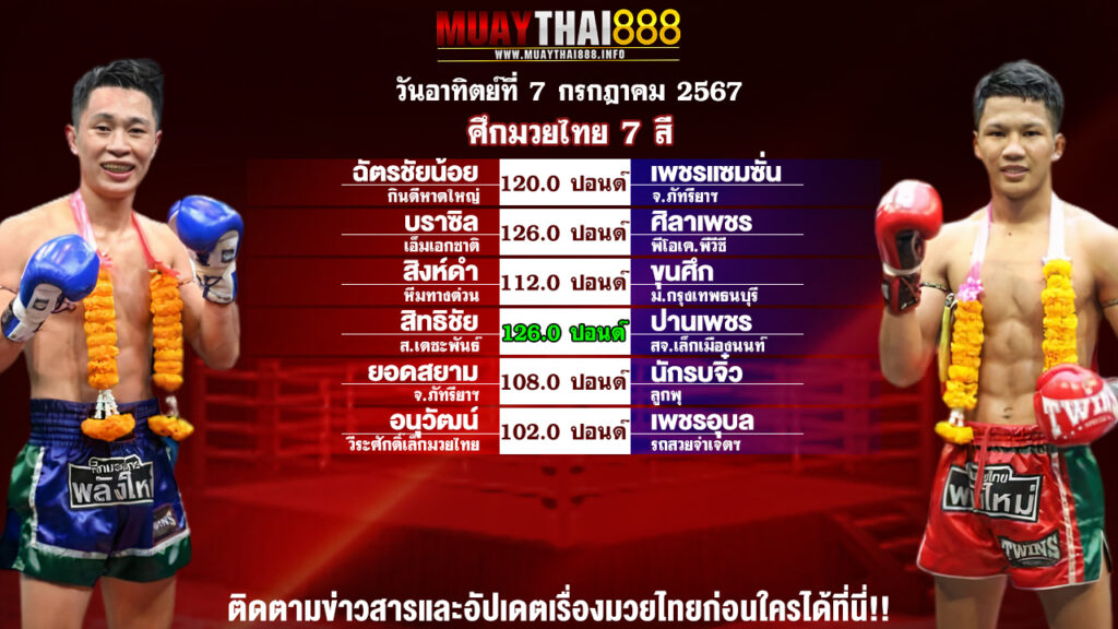 โปรแกรมมวย ศึกมวยไทย 7 สี วันที่ 7 ก.ค. 67