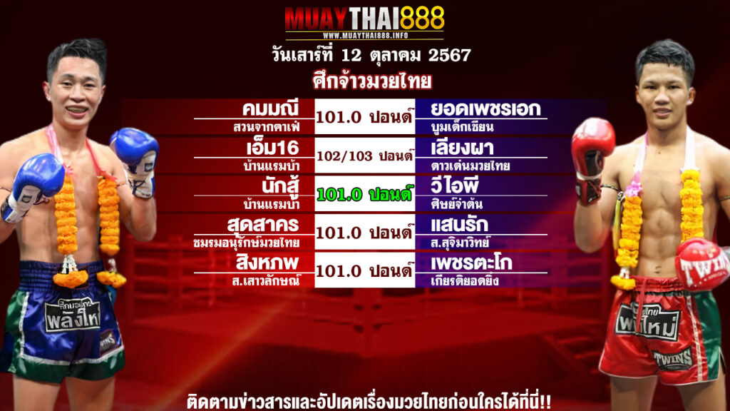 โปรแกรมมวย ศึกจ้าวมวยไทย วันที่ 12 ต.ค. 67